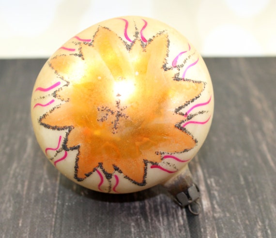 LARGE Vitnage Handpainted, Glitter Mecury Glass Ornament, Mica Glitter, Made in Poland, Vintage Retro Christmas, Pink, Gold, Silver Il_570xn
