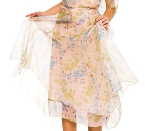 1930s Vintage Romantic Deco Era Silk Mousseline Boho Dress Size: S/M/L