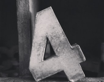 Square Black And White Print Of A Vintage Antique Metal Number 4