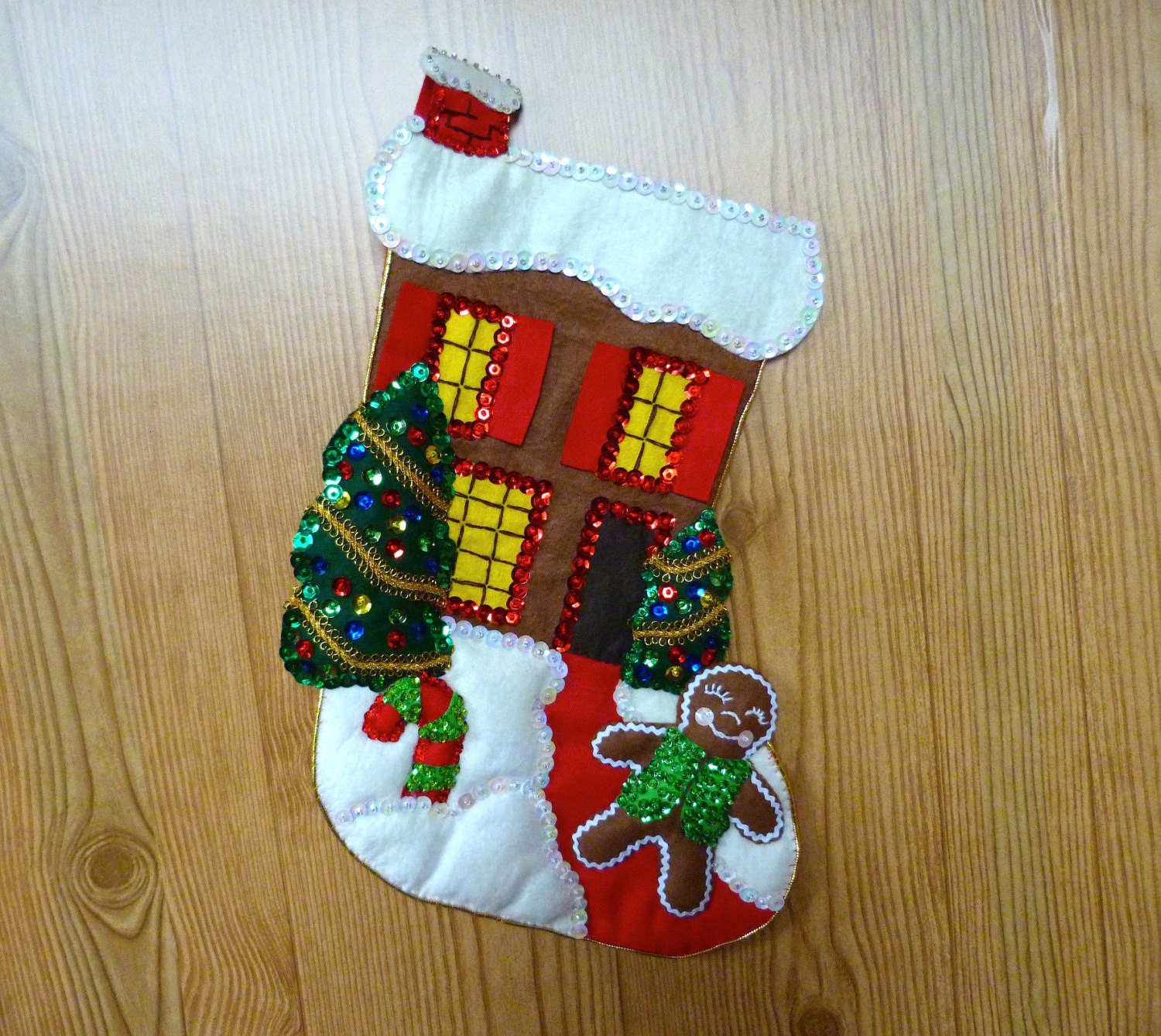 Christmas Stocking Felt Handmade Gingerbread by HometownUSA