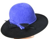 Black and Royal Blue Fur Felt Medium Brim Hat for Women, Black and Royal Blue Fur Felt Medium Brim Hat for Women,