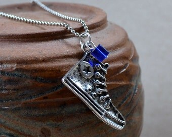Hightop Sneaker Necklace All Star Silver Cobalt Blue Cube Teen Girl Fun Basketball Shoe Whimsical High Top Fashion Jewelry Free Shipping