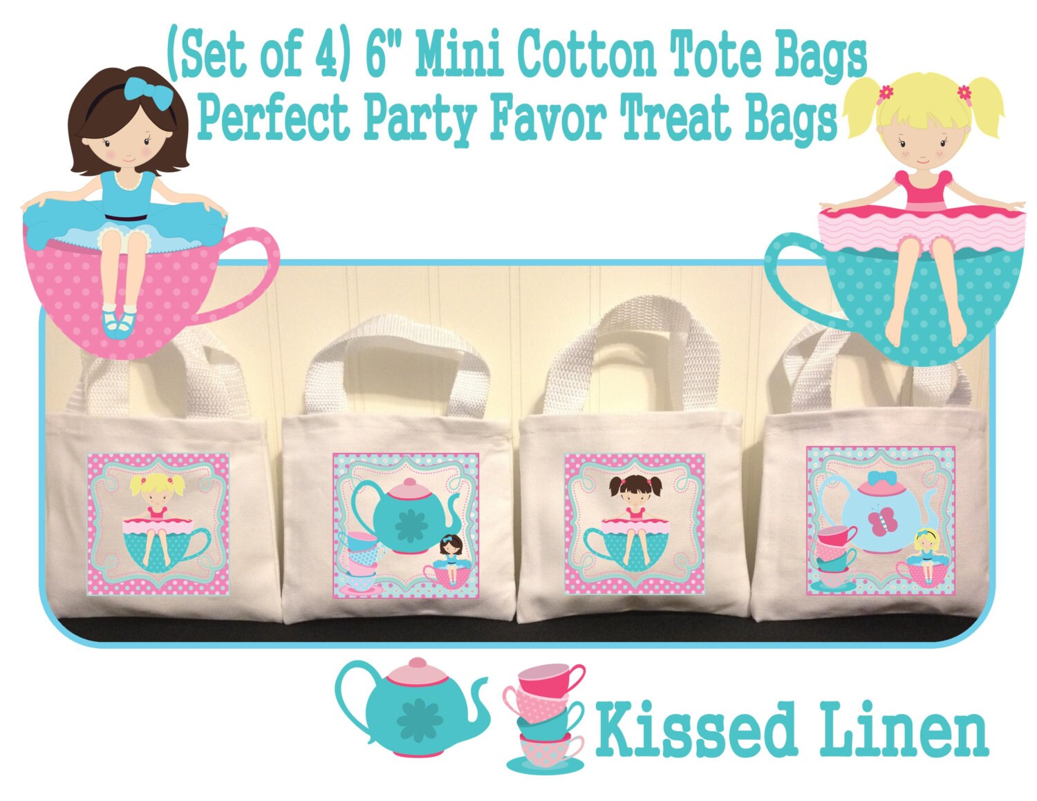 Little Girl Tea Party Birthday Treat Favor Gift Bags Mini