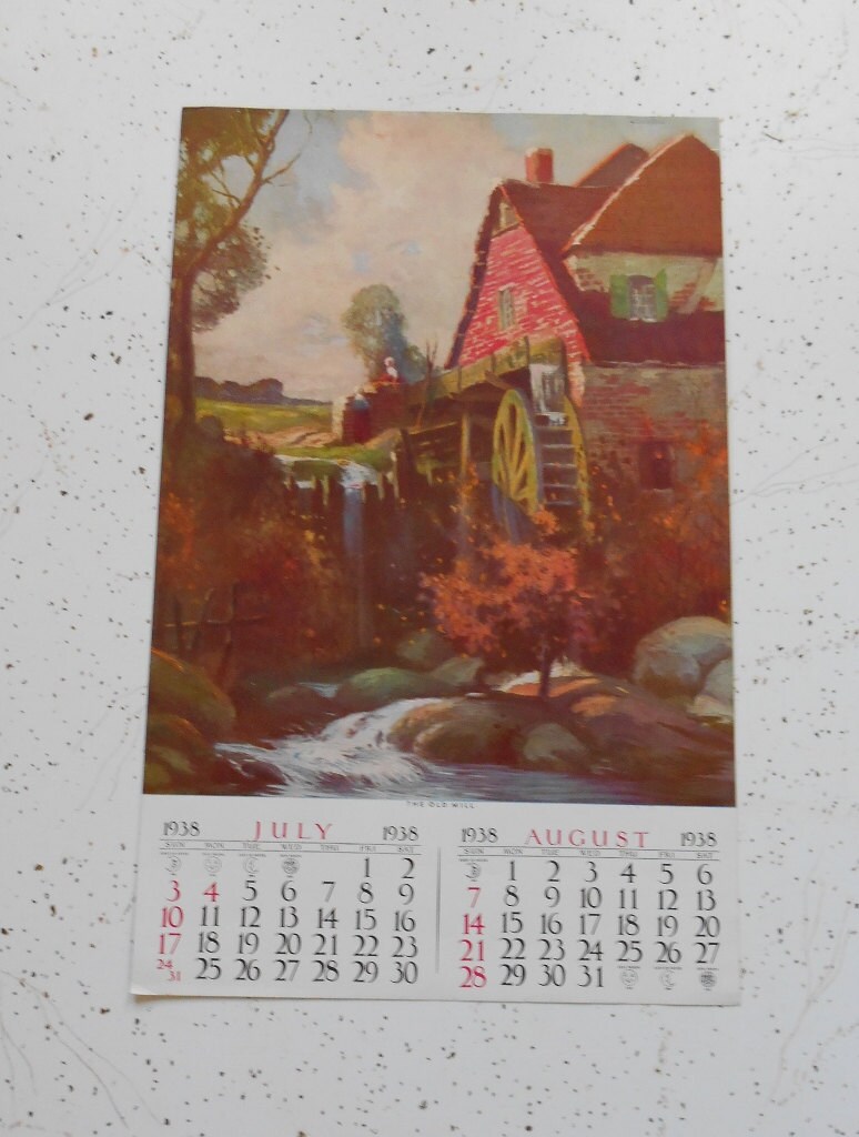 The Old Mill Calendar Page July August 1938 by dabubblegumgirl
