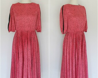 1980's Vintage Secretary Pleated Confetti Dress • Large
