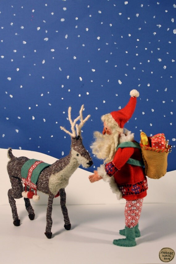 Father Christmas & Reindeer sculpture set