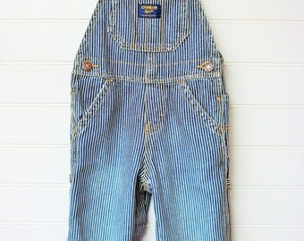 Vintage Baby Clothes/ Baby Boy Overalls, Osh Kosh B' Gosh, Blue and White Pin Striped Denim Overalls. #