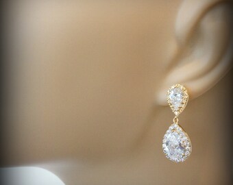 Gold Bridal Earrings Wedding Jewelry Swarovski Crystal Wedding Earrings Bridal Jewelry Crystal Drop Bridal Earrings Crystal
