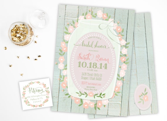 Items similar to Printable invitations - mason jar invitation - floral ...