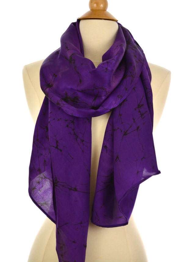 Purple silk scarf.Black & Purple color scarf.Hand made long