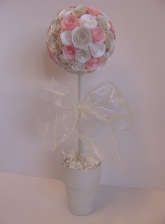 Ivory / Off White, white and Pink Rose Flower topiary for any party ...
