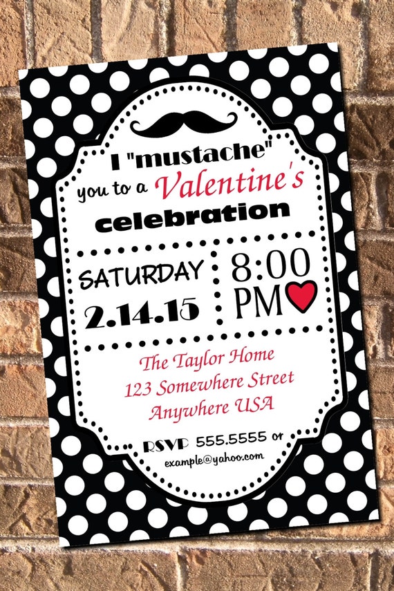 Mustache Polka Dot Valentine Party Invitation with free Thank You Digital Printable Il_570xn