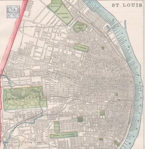1800s Antique St. Louis Map Antique City Maps by NGArtPrints
