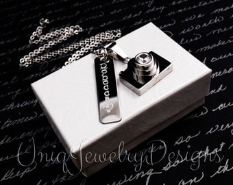 Photographers Necklace + Camera Necklace + Bar Necklace +Name necklace + Personalized Photographer necklace