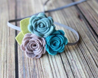 Felt flower headband - newborn/baby/toddler headband - blue and grey
