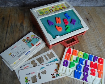 1972 Fisher Price School Days Desk - chalk board good condition with cards and magnet letters