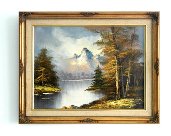 Original 70's framed oil painting on canvas beautiful riverscape ...