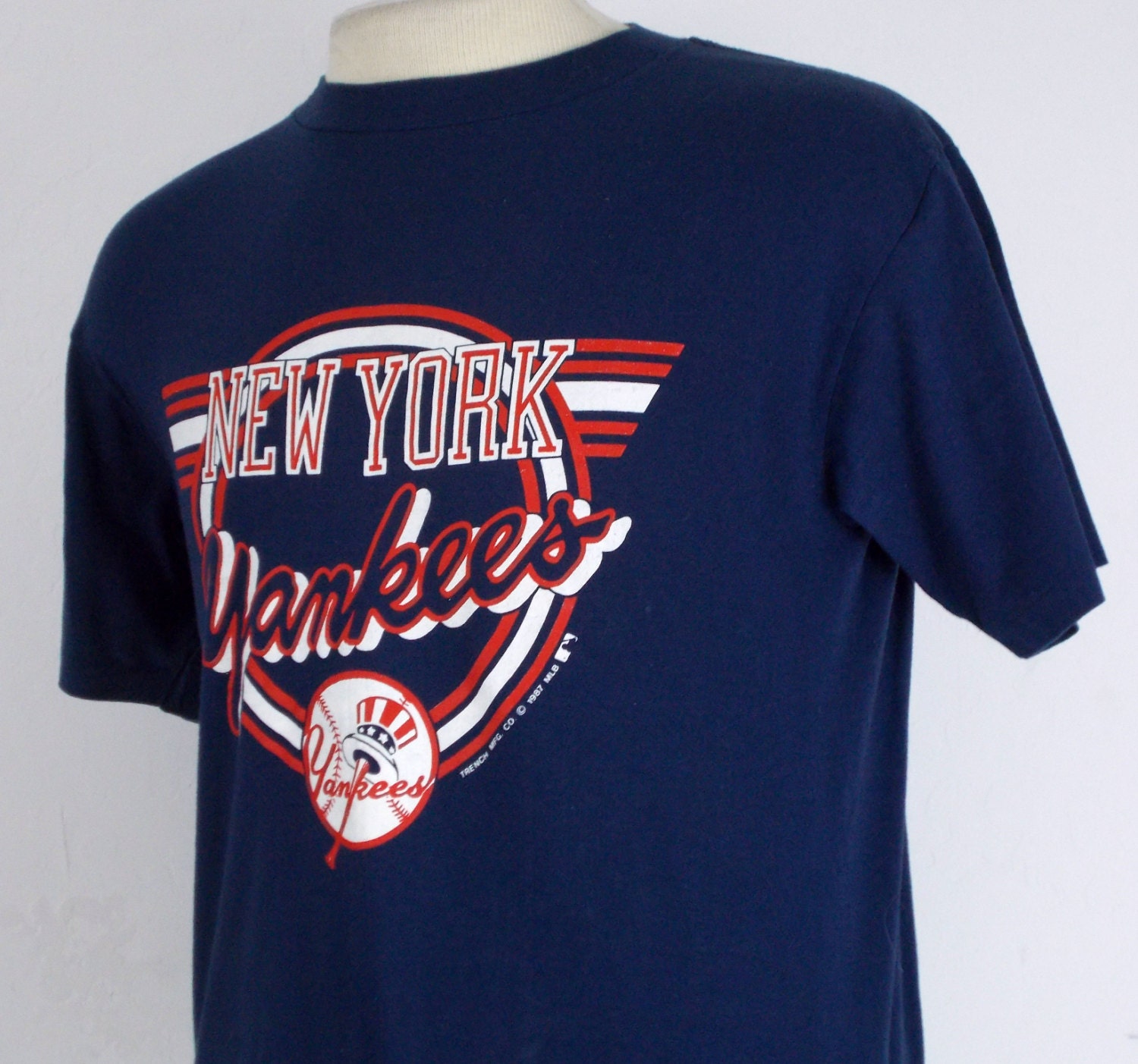 1987 Trench New York Yankees Vintage T Shirt Large