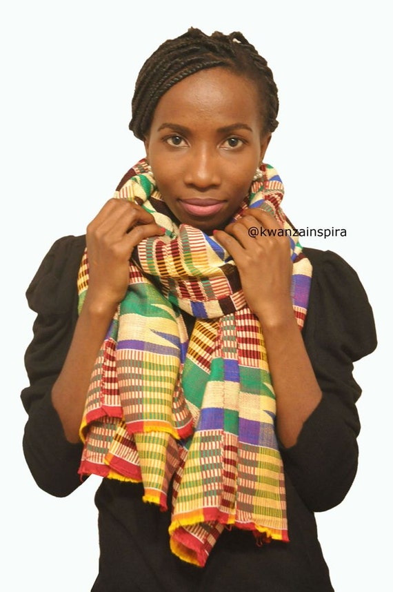 Handwoven Kente Cloth Scarf by KwanzaInspiration on Etsy