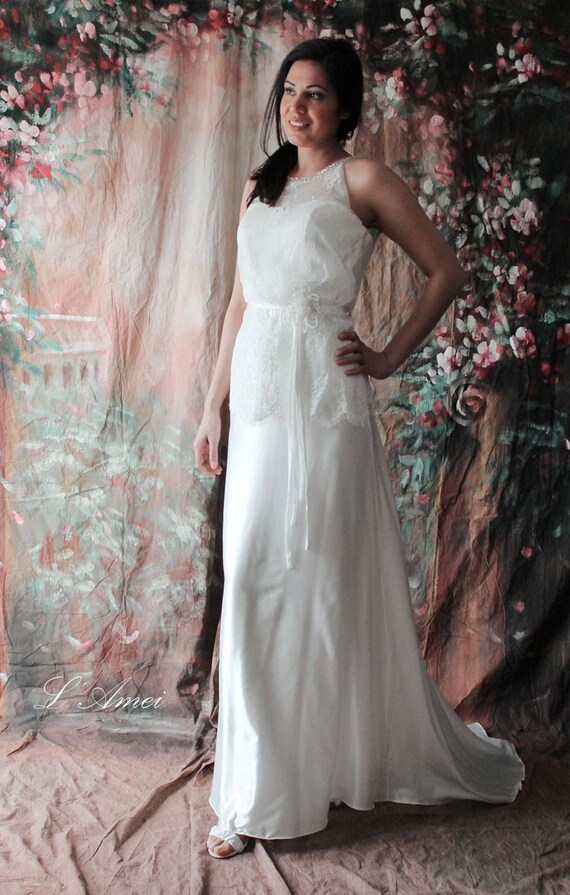 Unique Simple Column Wedding Bridal Dress with by LAmei on Etsy