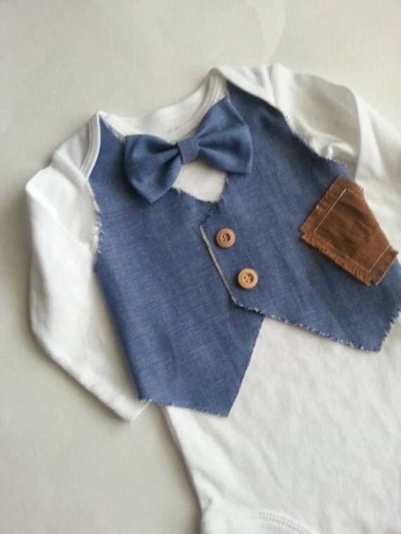 Baby Boy Onesie With Denim Vest Attached and by Fluffylamb on Etsy