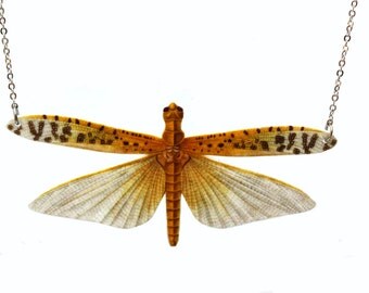 Dragonfly, dragonfly necklace, necklace, spring necklace, insect necklace, dragonfly jewellery, yellow necklace
