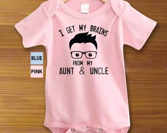 I Get My Brains From My Aunt and Uncle Geek Head Glasses Baby Bodysuit or Toddler Shirt