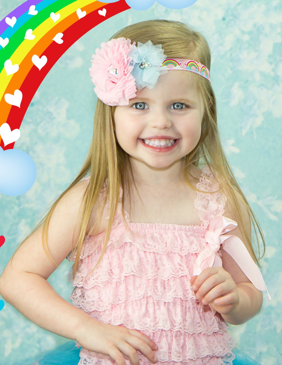 Rainbow Baby Headband, Unicorn Headband, Pastel Flower Headband, Pink