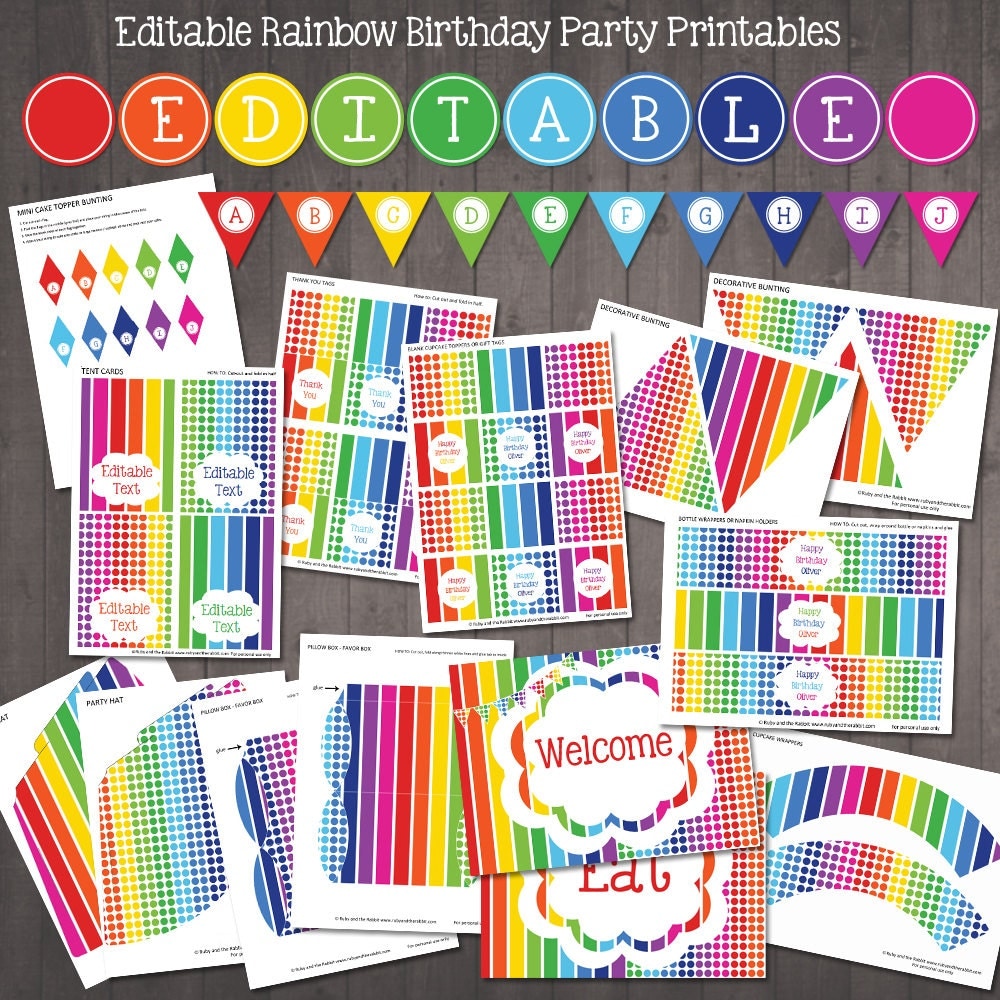 EDITABLE Rainbow Party  Decorations  PRINTABLE  Rainbow Party 