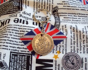1948 Old Florin 2 Shillings Coin Keyring Key Chain Fob
