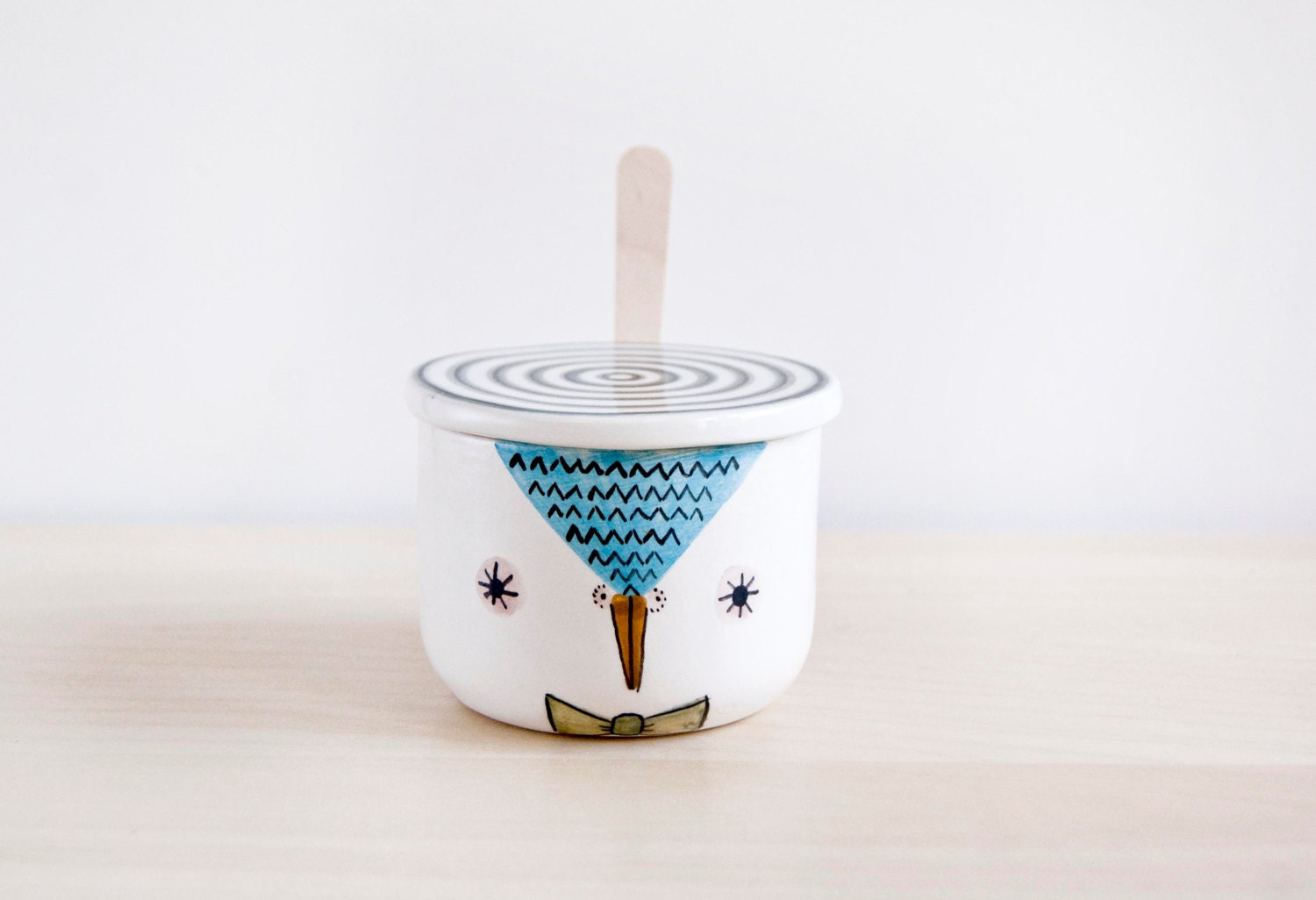 Cute ceramic owl sugar bowl with lid and spoon Pottery by noemarin