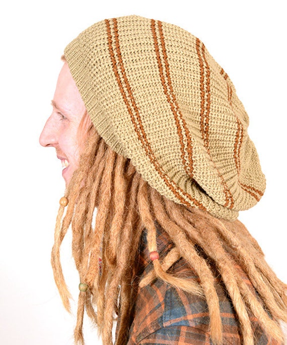Items similar to Beige rasta tam / dreadlocks hat with brown stripes L
