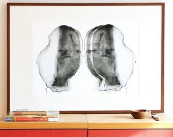 Modern Art Drawing Print, Abstract Black and White Art, Contemporary Portraits