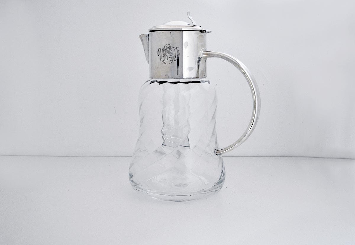 Vintage Monogram Glass Lemonade Pitcher with Cooling Insert by Asprey