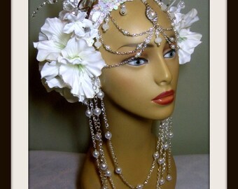 SOLD. Headpiece, Headdress, Burning Man, Fairy headress, Bellydance headpiece, Fantasy Headpiece, Wedding Headpiece, Tribal Headpiece