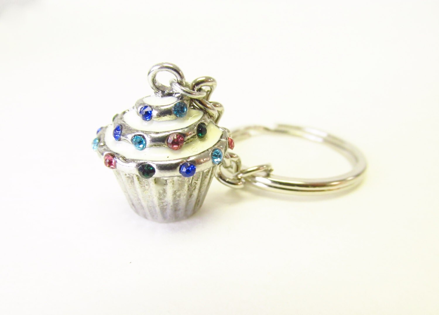 Cupcake Charm Keychain Rhinestone Keychain by CrystalGirlz