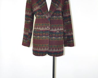 80s wool blanket blazer / southwestern striped blazer / burgundy tribal blazer