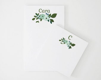 Personalized Notepad Set | Custom Notepads with Botanical Illustration and Monogram with Full Name