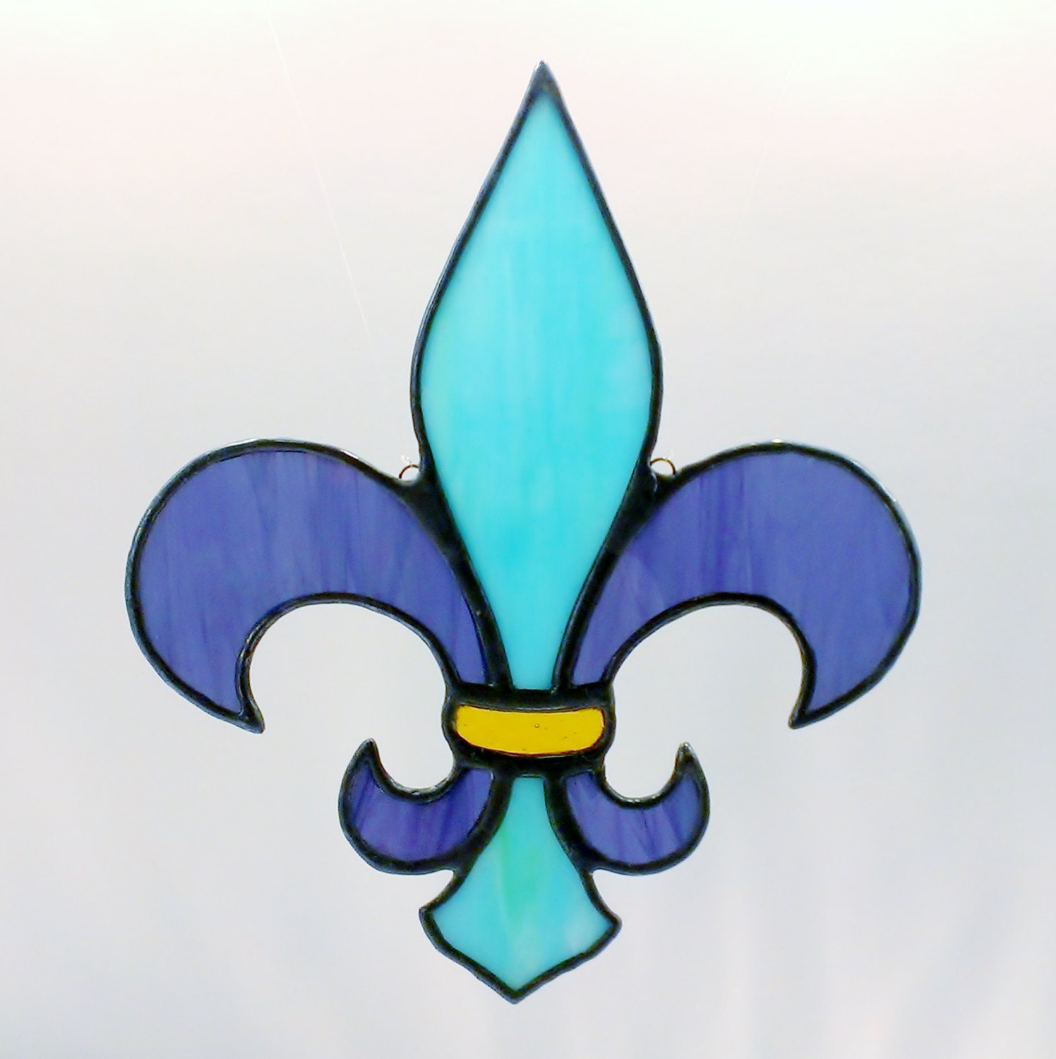 Fleur de Lis Teal and Purple Stained Glass Sun by JBsGlassHouse