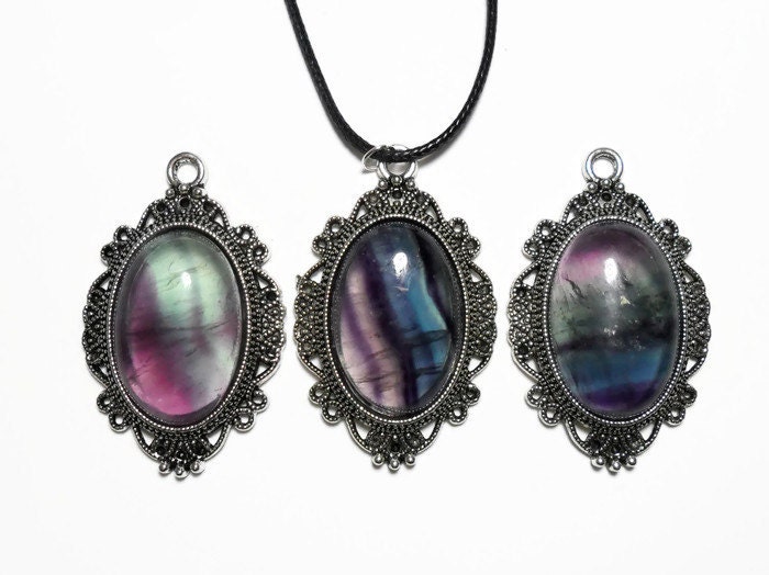 Rainbow Fluorite pendant necklace by CrystalEnergyCanada on Etsy