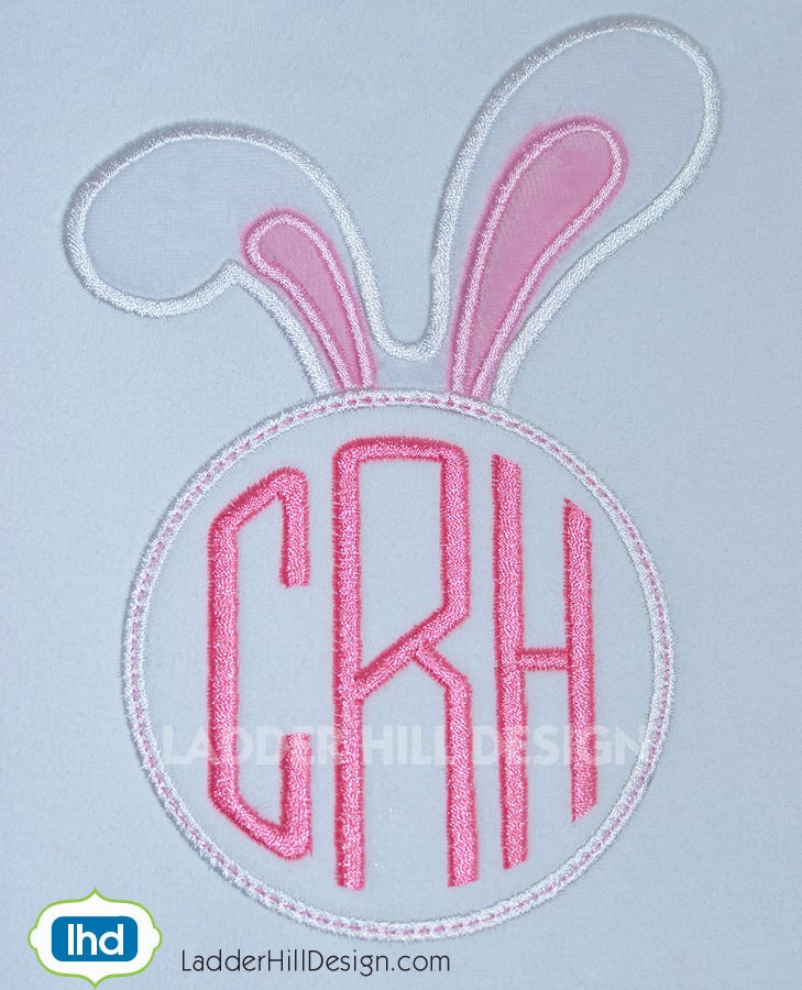 Download Bunny Ears Applique Embroidery Easter Bunny Monogram Circle