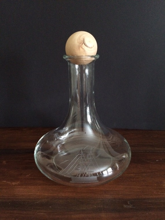 Sailing Ship Etched Glass Whiskey Decanter