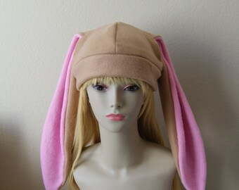 Fleece Rabbit Hat / TAN Light BROWN + Bubblegum PINK Beanie Style w/ Long Bunny Ears Cute Anime Cosplay Rabbit Usagi Kawaii Japanese Fashion - il_340x270.741998538_7xf1