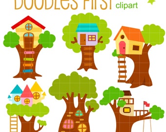 Cute Tree Houses Digital Clip Art for Scrapbooking Card Making Cupcake Toppers Paper Crafts