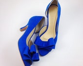 Something Blue Wedding Shoes, Electric Blue Wedding Shoes, Cobalt Blue Bridal Shoes, Blue Bridesmaids Shoes, Royal Blue Suede Half d'Orsay