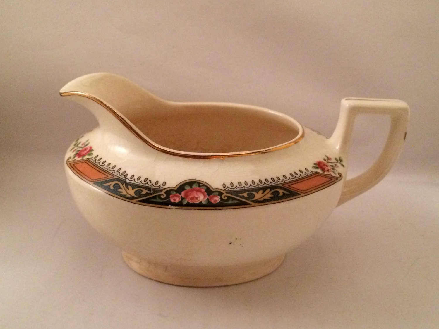 Antique Homer Laughlin Gravy Boat Gold Gilt by SoaringHawkVintage