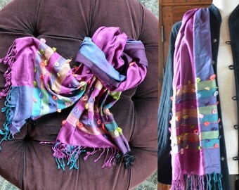 Foulard écharpe Cheich Multicolore Avec Pompons – Style Bohème, Coton, Marque Sfera, Occasion