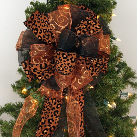 Brown Leopard Copper Swirl Christmas Bow Brown Leopard Copper Swirl Christmas Bow