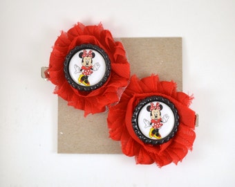 Minnie Mouse Hair Clips - Shoe Clips - Red and Black Minne Mouse Halloween Costume - Disney - Girl Hair Accessories