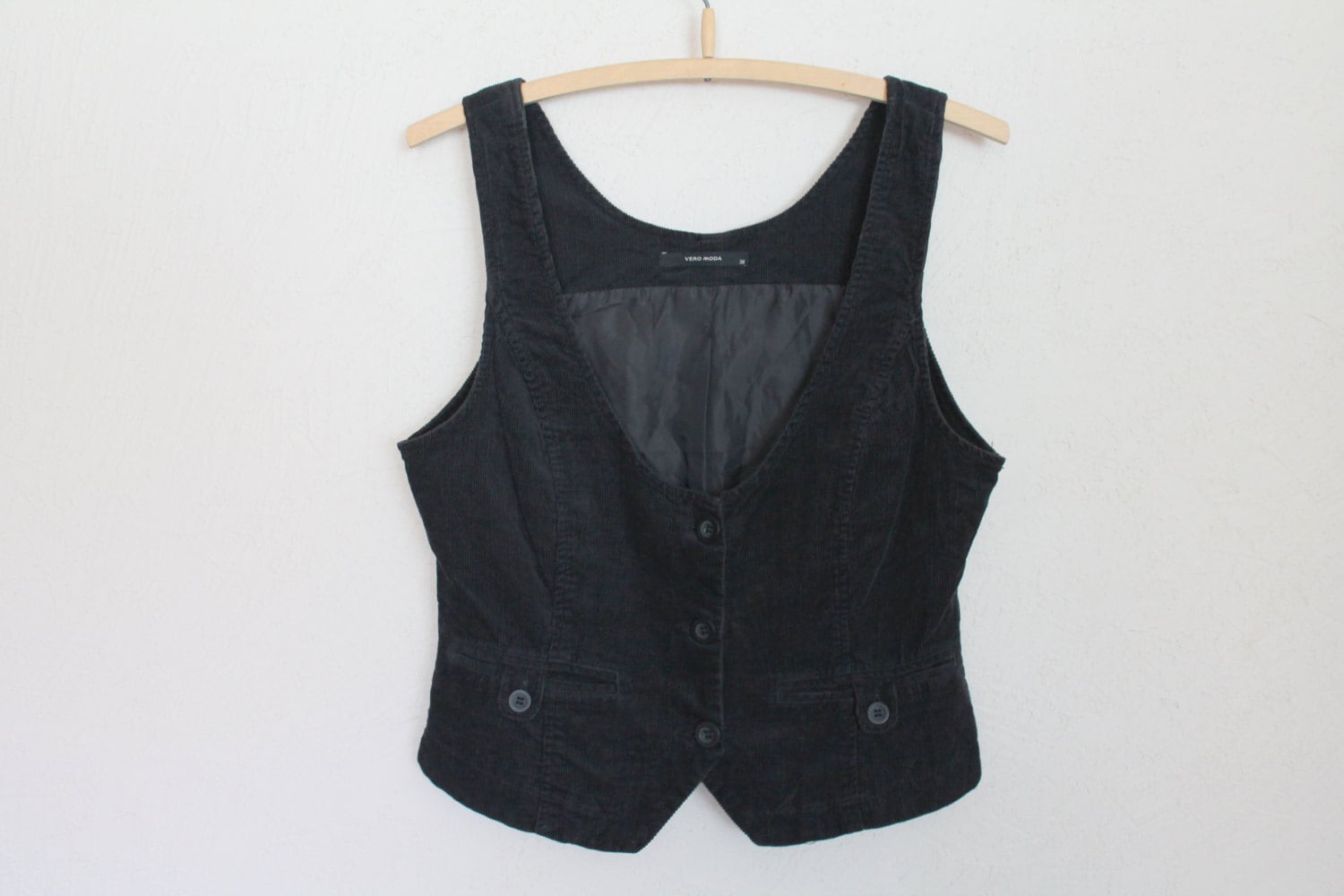 Fine Black Corduroy Vest Womens Steampunk Formal Fitted Waistcoat